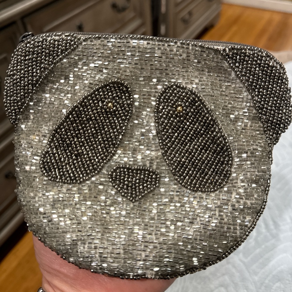 Urban Outfitters silver beaded panda clutch